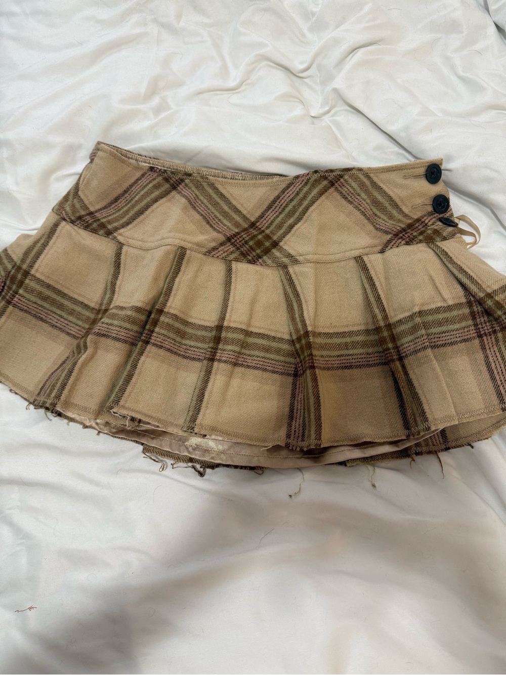 Vintage Abercrombie & Fitch Beige Plaid Pleated Mini Skirt